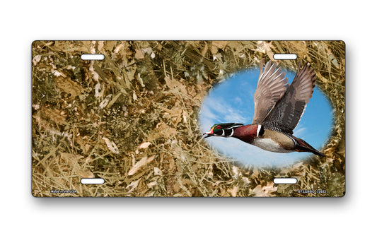 Wood Duck on Camo Offset License Plate