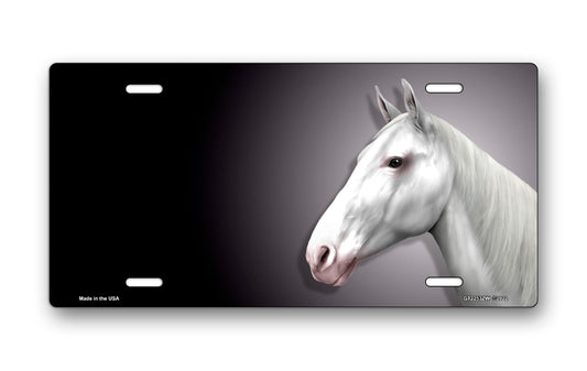 White Horse on Black Offset License Plate