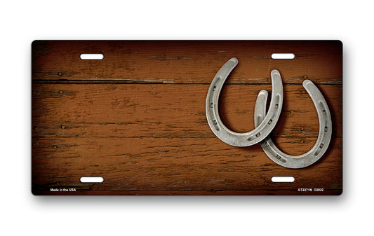 Horseshoes on Wood Offset License Plate