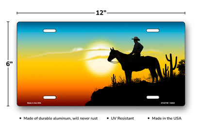 Sunset Cowboy License Plate