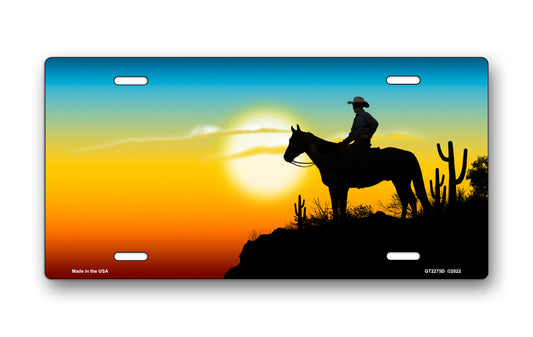 Sunset Cowboy License Plate