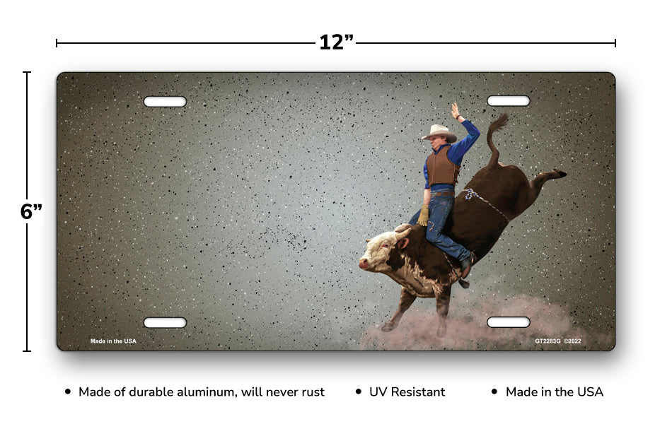 Bull Rider Tag Bull Rider on Gray Offset License Plate – Salty Bones