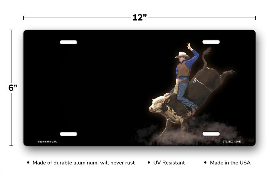 Bull Rider on Black Offset License Plate – Salty Bones
