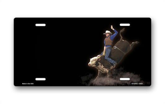 Bull Rider on Black Offset License Plate