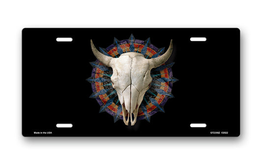 Bull Skull on Black License Plate
