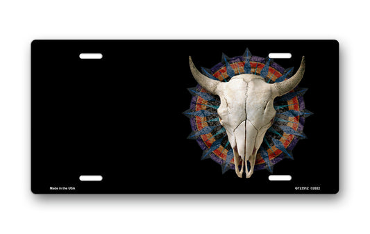 Bull Skull on Black Offset License Plate
