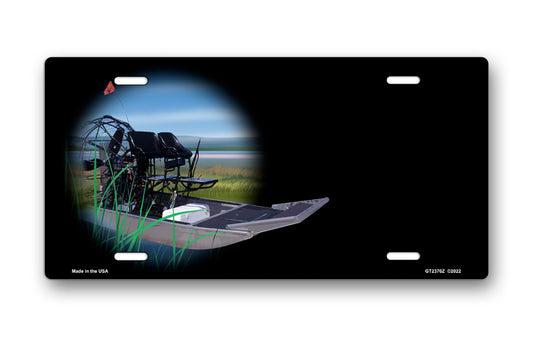 Airboat on Black Offset License Plate