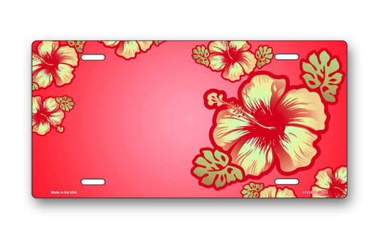 Hibiscus on Red Offset License Plate