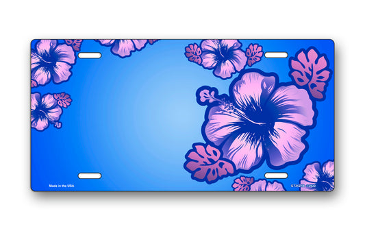 Hibiscus on Blue Offset License Plate