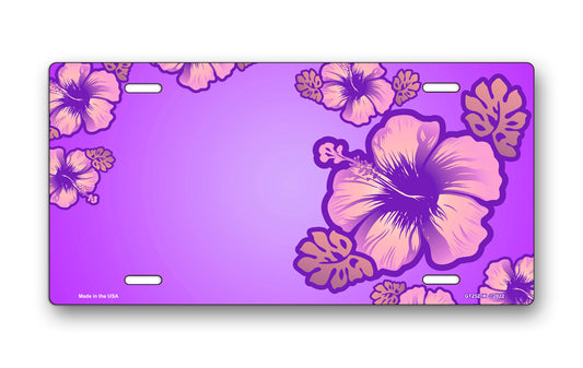 Hibiscus on Purple Offset License Plate
