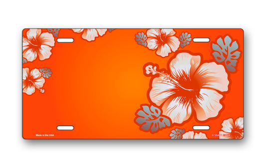 Hibiscus on Orange Offset License Plate