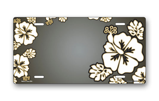 White Hibiscus on Gray License Plate