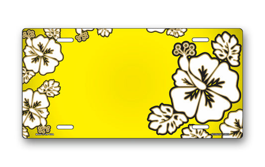 White Hibiscus on Yellow License Plate