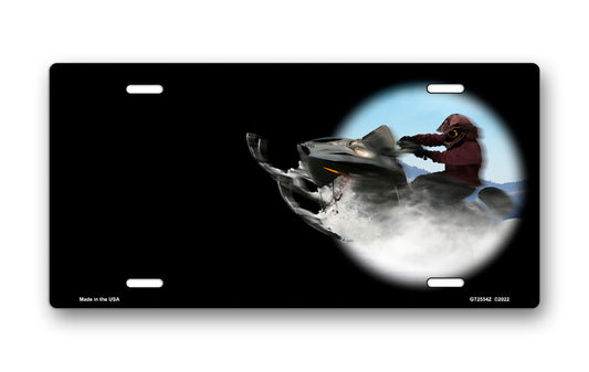 Snowmobiler on Black Offset License Plate