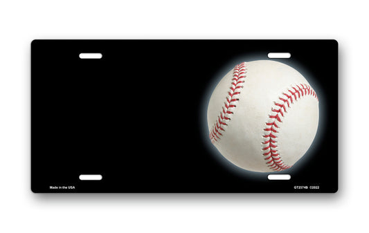 Baseball on Black Offset License Plate