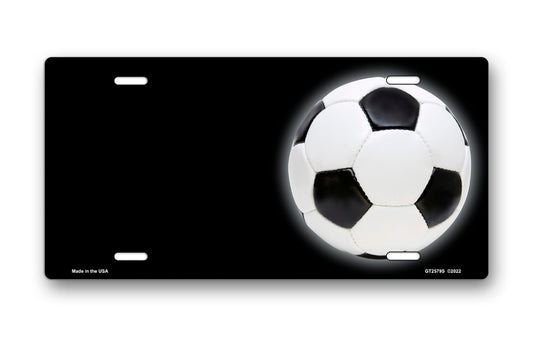 Soccer on Black Offset License Plate