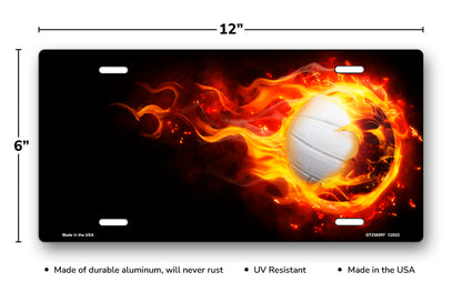 Volleyball Fireball on Black Offset License Plate