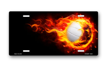 Volleyball Fireball on Black Offset License Plate