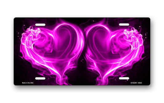 Purple Fire Hearts on Black License Plate