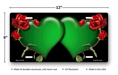 Green Hearts and Red Roses on Black License Plate