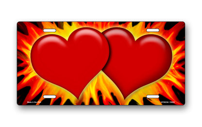 Burning Red Hearts on Black License Plate