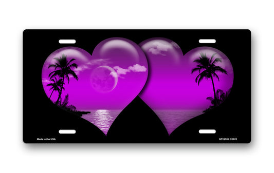 Purple Palm Hearts on Black License Plate