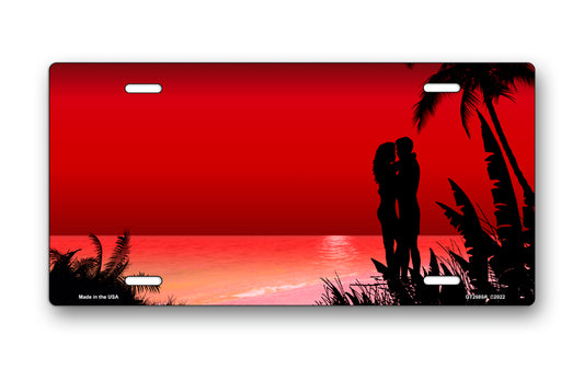 Red Beach Lovers License Plate