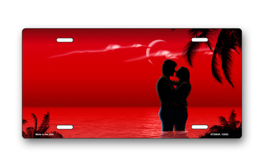 Red Ocean Lovers License Plate