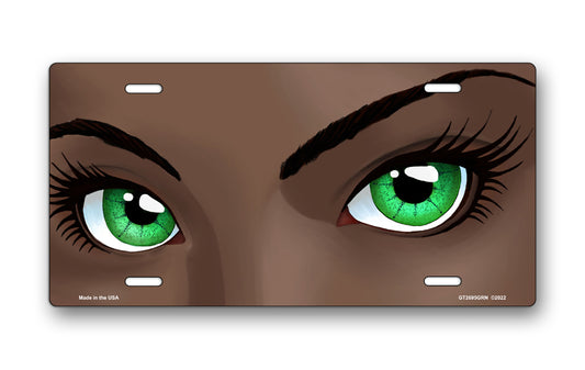 Green Eyes Dark Skin License Plate
