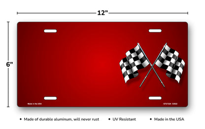 Checkered Flags on Red Offset License Plate