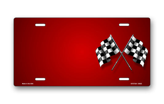 Checkered Flags on Red Offset License Plate