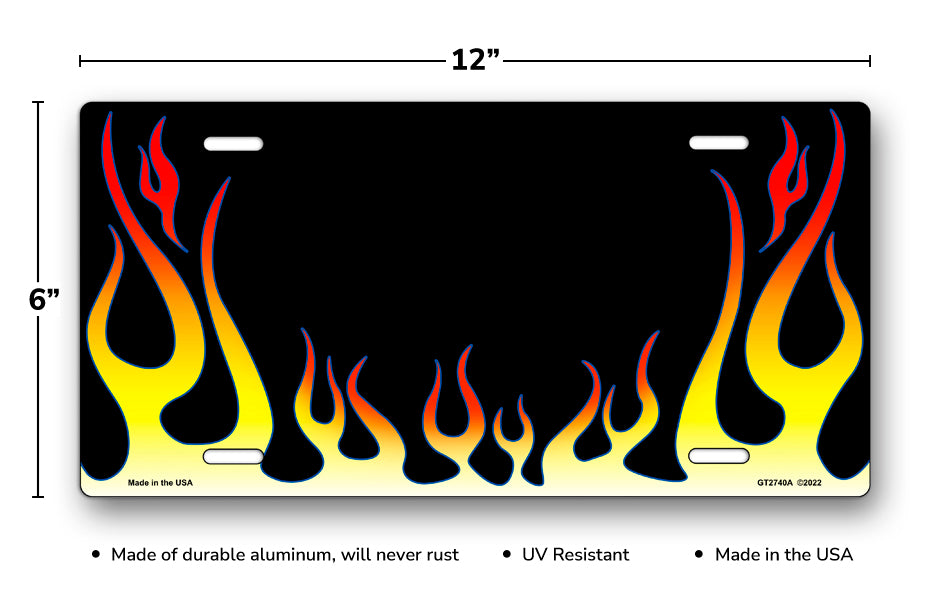 Red and Yellow Classic Flames License Plate