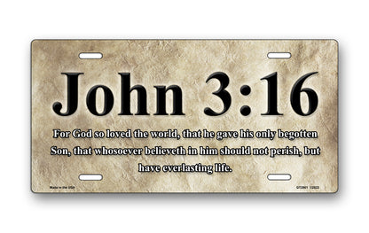 John 3:16 Scripture on Parchment License Plate