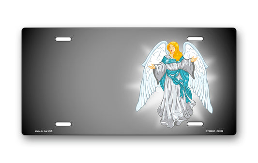 Light Skin Angel on Gray Offset License Plate