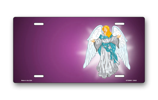 Light Skin Angel on Purple Offset License Plate