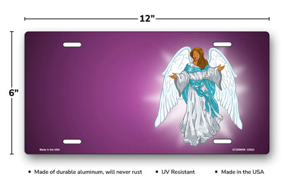 Dark Skin Angel on Purple Offset License Plate