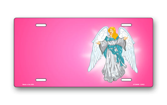 Light Skin Angel on Pink Offset License Plate
