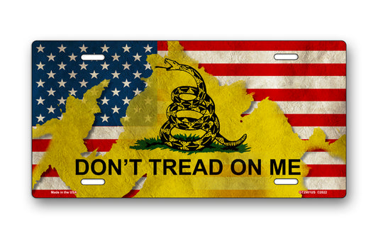 Don't Tread On Me on American Flag License Plate