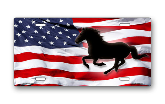 Mustang on American Flag License Plate