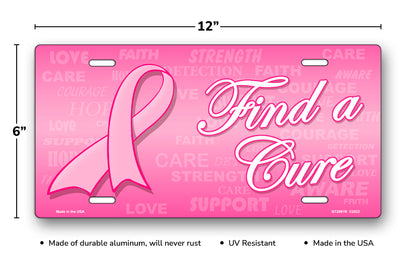 Find A Cure Pink Ribbon Breast Cancer Awareness License Plate