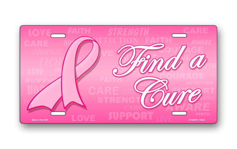 Find A Cure Pink Ribbon Breast Cancer Awareness License Plate
