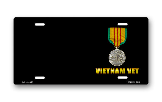 Vietnam Vet Medal on Black Offset License Plate