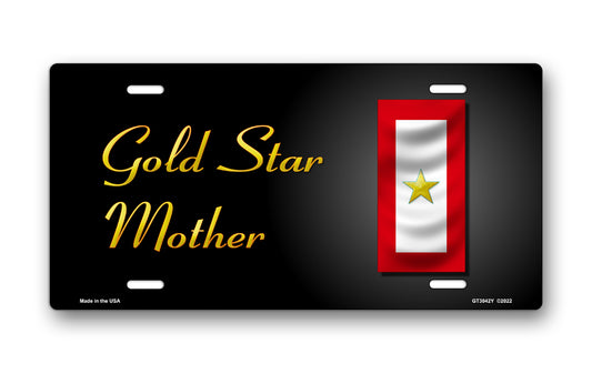 Gold Star Mother Gold Star Flag on Black License Plate