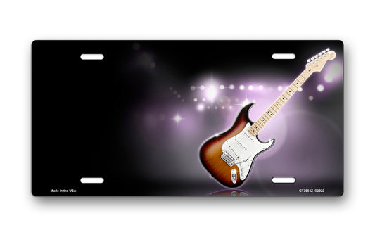 Electric Guitar on Black Offset License Plate