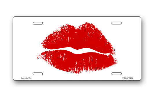 Red Lips on White License Plate