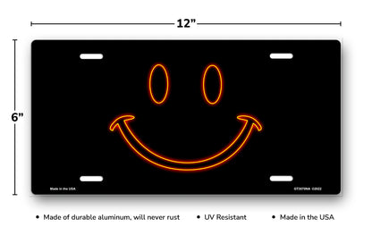 Red Neon Smiley on Black License Plate