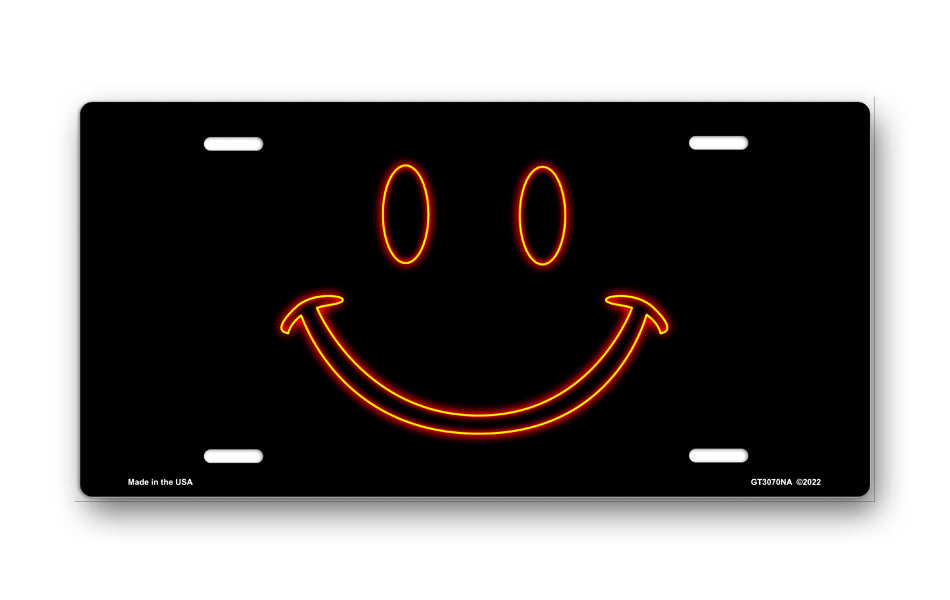 Red Neon Smiley on Black License Plate