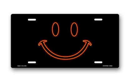 Red Neon Smiley on Black License Plate