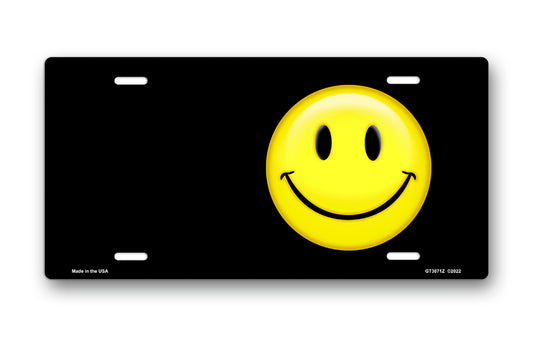 Smiley on Black Offset License Plate