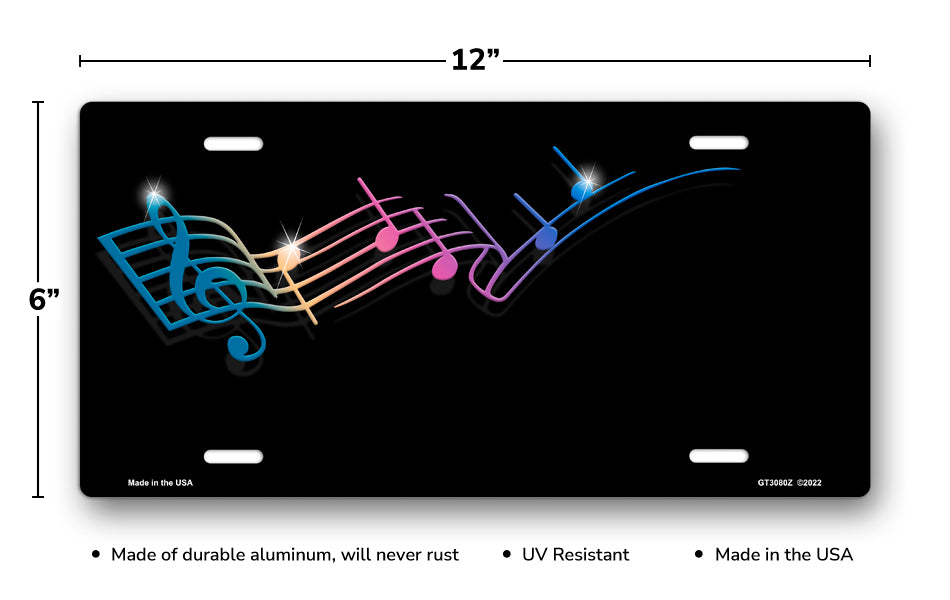 Musical Notes on Black Offset License Plate